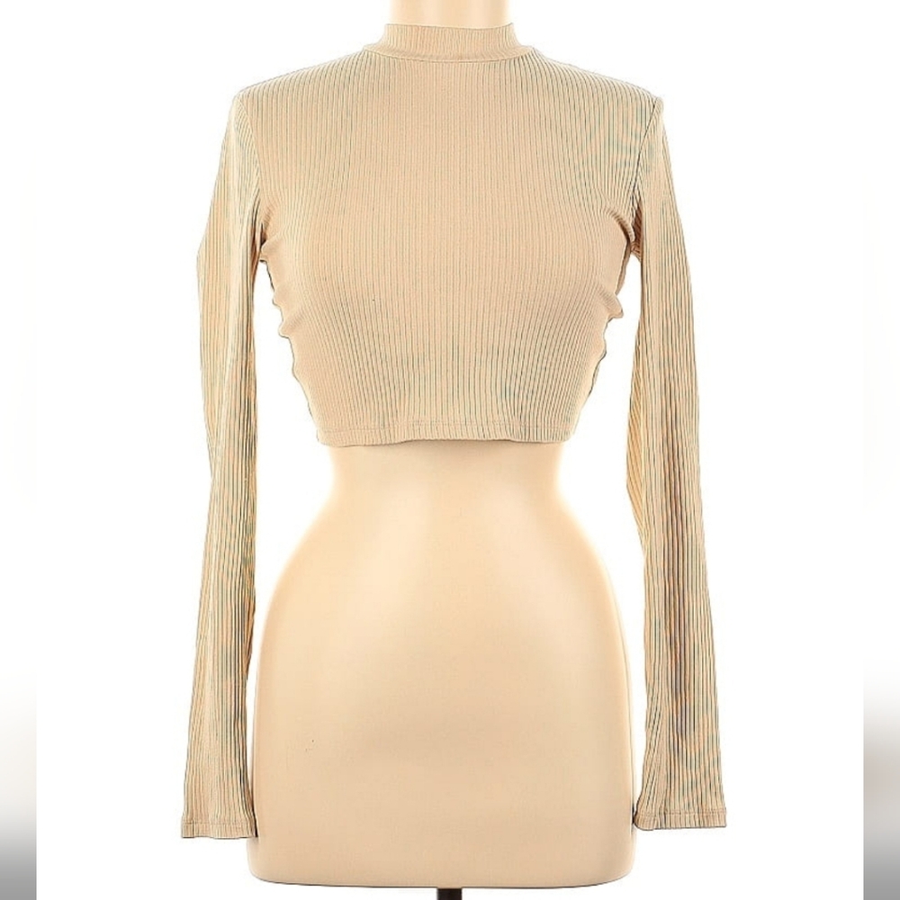 Princess Polly Cropped Mock Neck Cutout Long Sleeve - Cream - Size 6